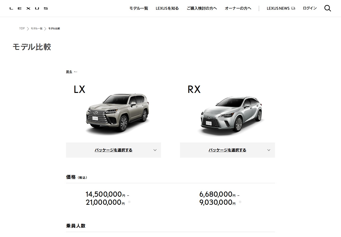 LEXUS モデル比較 website